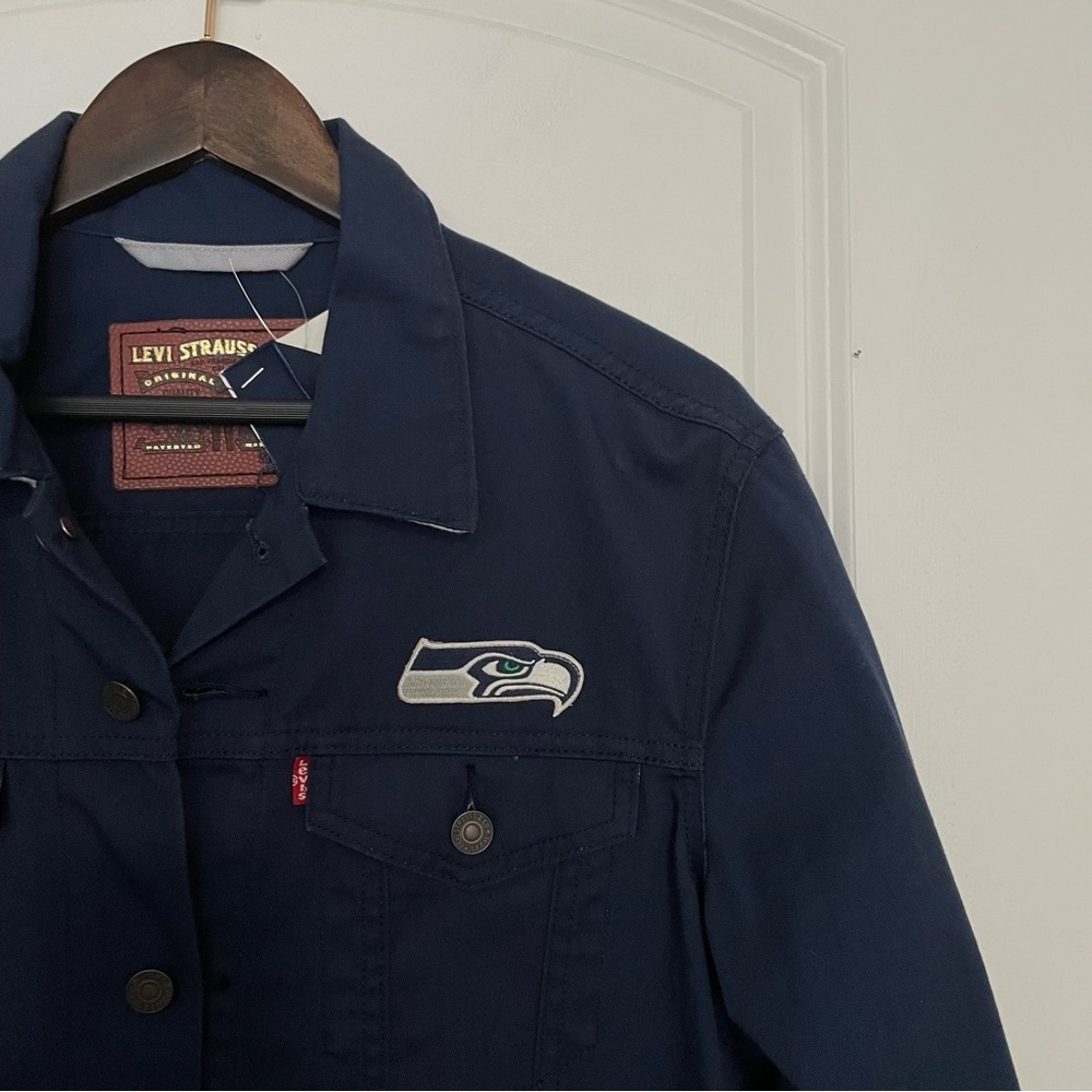 RARE NFL Seattle Seahawks levis prototype sample twill trucker jacket M navy - Picture 4 of 13